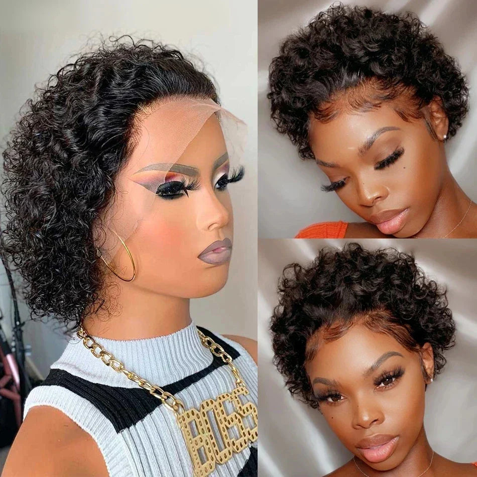 Pixie Cut Perruque Short Curly Human Hair Wigs