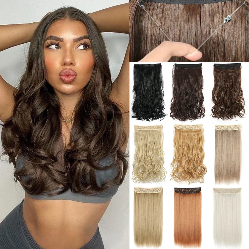 Hair Extensions No Clips Synthetic Fake Hair Ombre