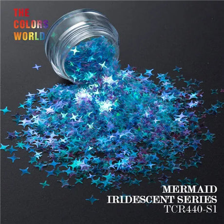 Mermaid Iridescent Rainbow Color Four Angle Stars