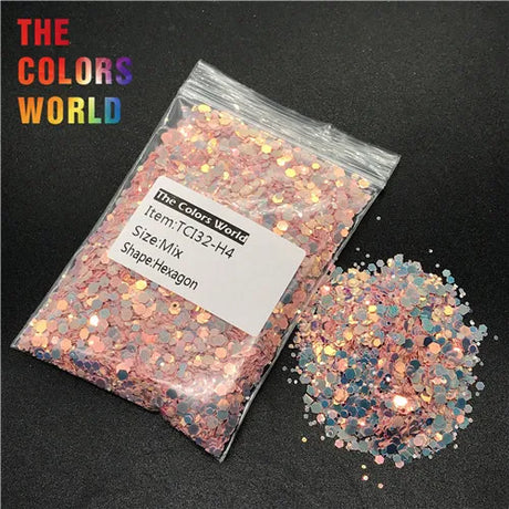 Hexagon Shape Mix Nails Glitter Nail Art