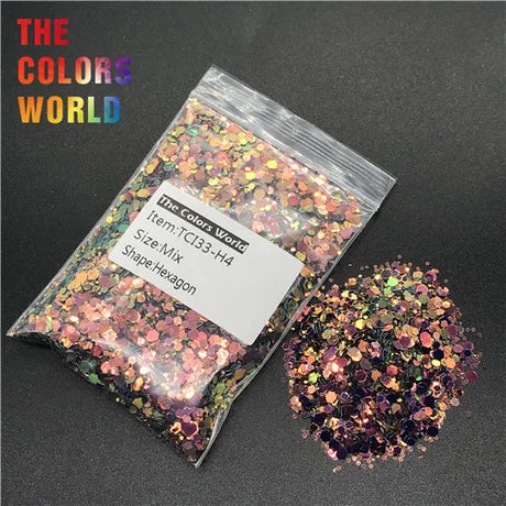 Hexagon Shape Mix Nails Glitter Nail Art