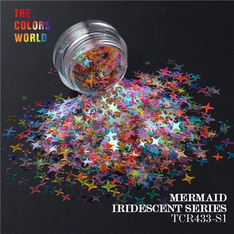 Mermaid Iridescent Rainbow Color Four Angle Stars