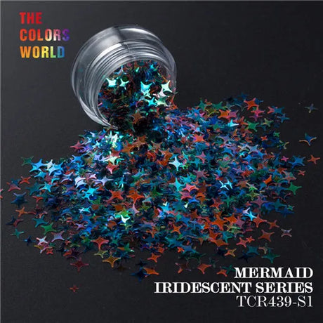 Mermaid Iridescent Rainbow Color Four Angle Stars