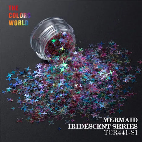 Mermaid Iridescent Rainbow Color Four Angle Stars