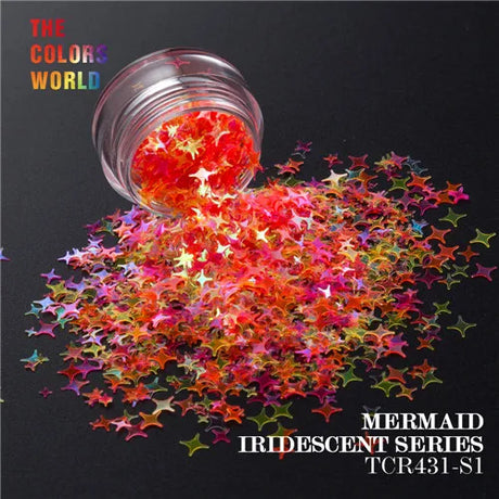 Mermaid Iridescent Rainbow Color Four Angle Stars