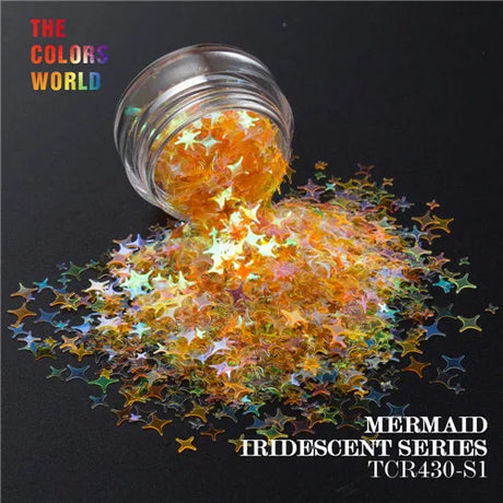 Mermaid Iridescent Rainbow Color Four Angle Stars