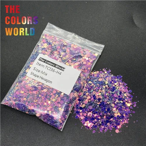 Hexagon Shape Mix Nails Glitter Nail Art