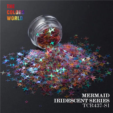 Mermaid Iridescent Rainbow Color Four Angle Stars