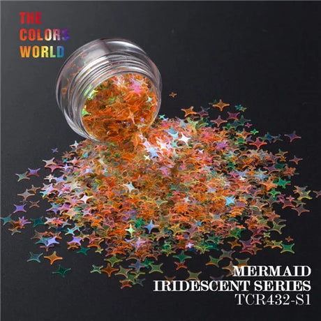 Mermaid Iridescent Rainbow Color Four Angle Stars
