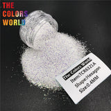 Tcra White Iridescent Rainbow Hexagon Shape Nails Glitter
