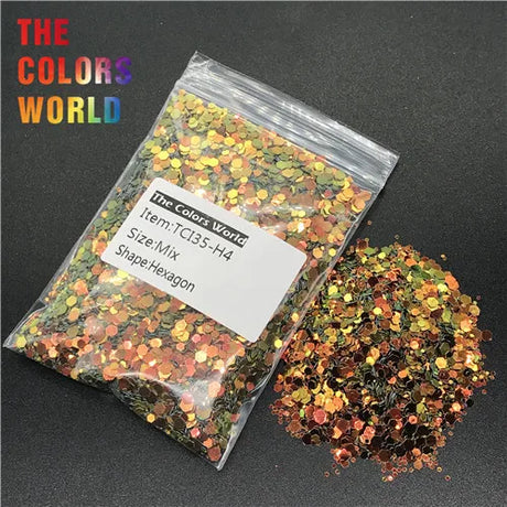 Hexagon Shape Mix Nails Glitter Nail Art