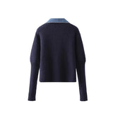 Korean Fashion Sweater Jacket Spring Autumn Denim Patchwork