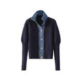 Korean Fashion Sweater Jacket Spring Autumn Denim Patchwork