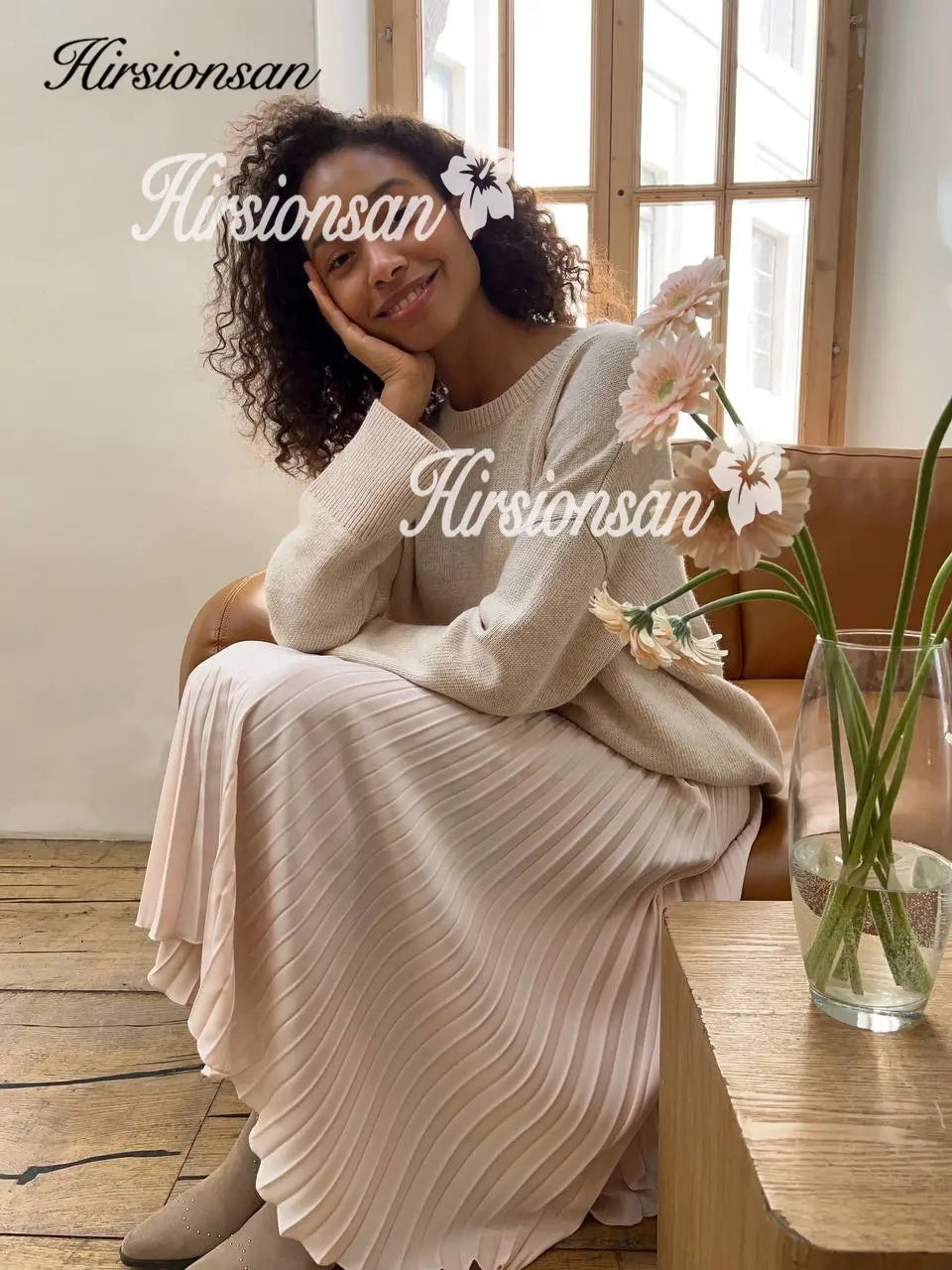 Hirsionsan Pleated Skirts Women Autumn New Korean Fashion