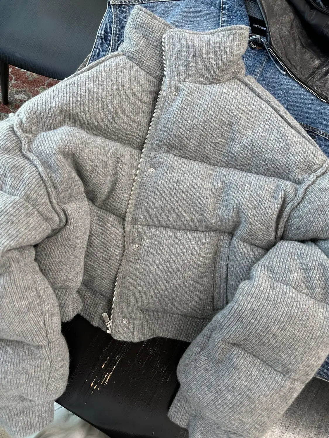 Korean Style High-End Short Gray Cotton Parkas Loose