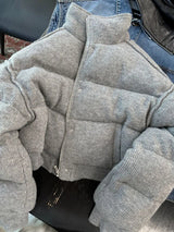 Korean Style High-End Short Gray Cotton Parkas Loose
