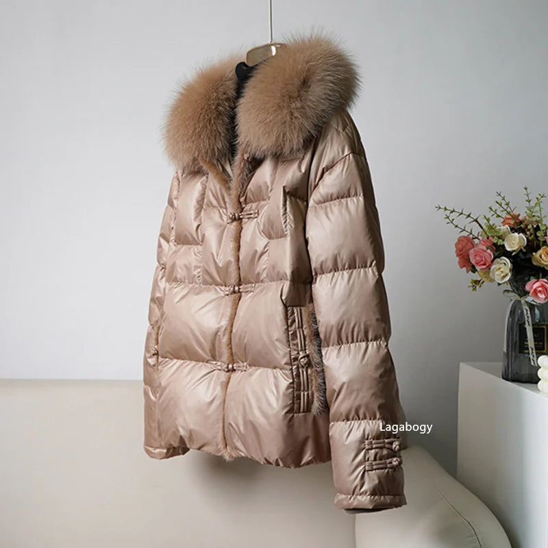 Lagabogy New Winter Women Real Fox Fur White