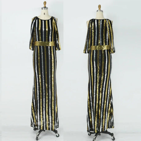Size Evening Dresses Fashion Female Sequin Draped Sleeve