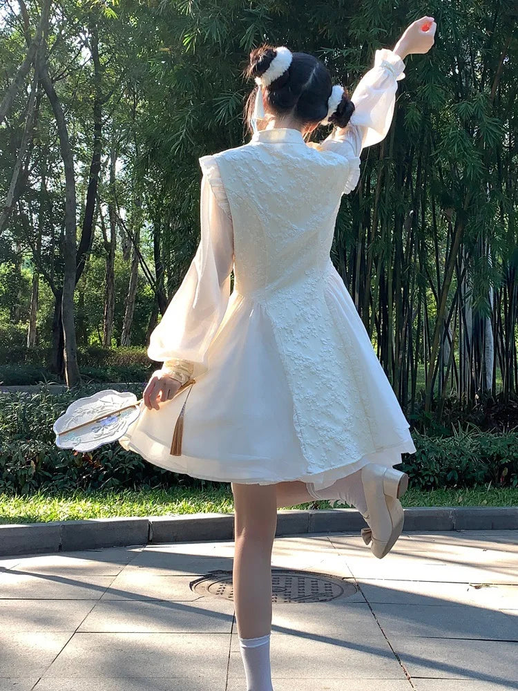 Lolita White Long Sleeve Dresses For Women Cheongsams
