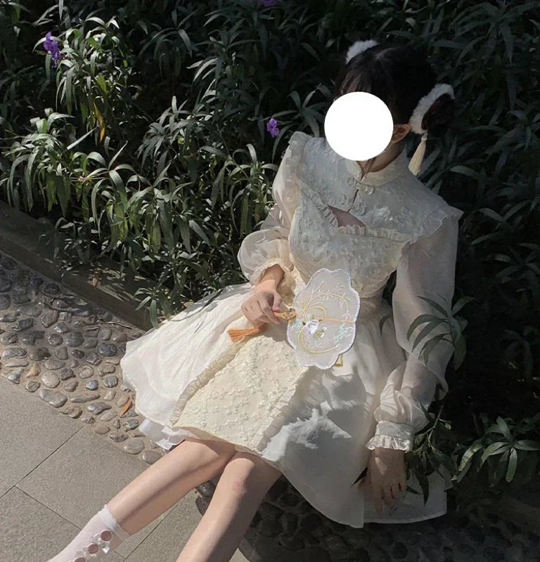 Lolita White Long Sleeve Dresses For Women Cheongsams
