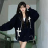 Loose Streetwear Embroidery Cardigan Women Korean Jacquard Oversized