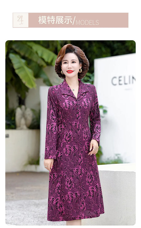 Middle-Aged And Elderly Female Autumn Jacquard Flower Lapel
