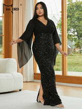 Missord Women Black Evening Dress Elegant V-Neck Flare