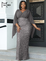 Missord Women Black Evening Dress Elegant V-Neck Flare