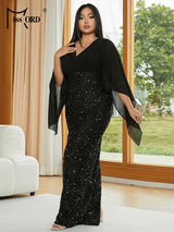 Missord Women Black Evening Dress Elegant V-Neck Flare