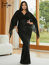 Missord Women Black Evening Dress Elegant V-Neck Flare