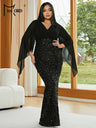 Missord Women Black Evening Dress Elegant V-Neck Flare