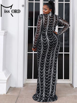 Missord Women Long Sleeve Dresses High Neck Sequins
