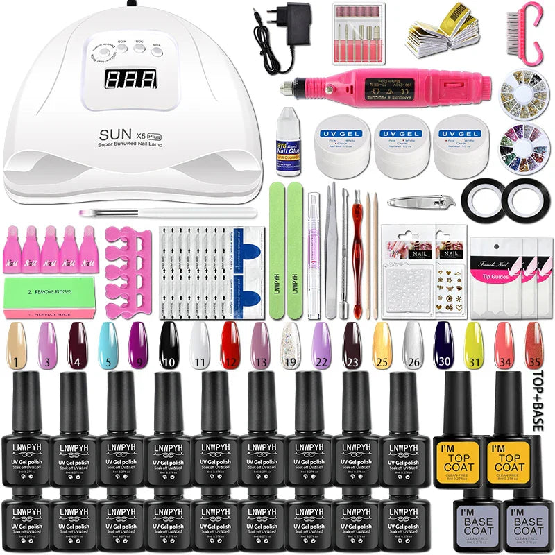 Nail Set Acrylic Manicure Kit Uv Lamp Dryer