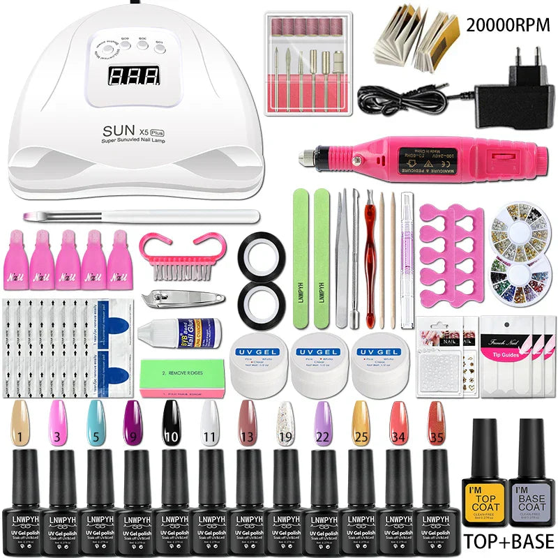 Nail Set Acrylic Manicure Kit Uv Lamp Dryer