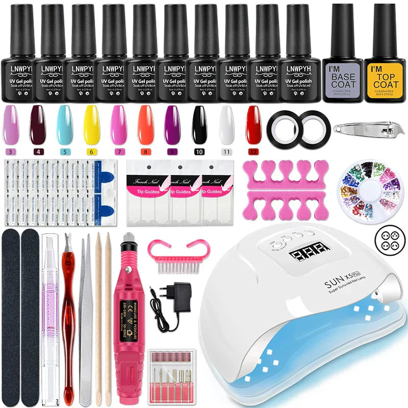 Nail Set Acrylic Manicure Kit Uv Lamp Dryer