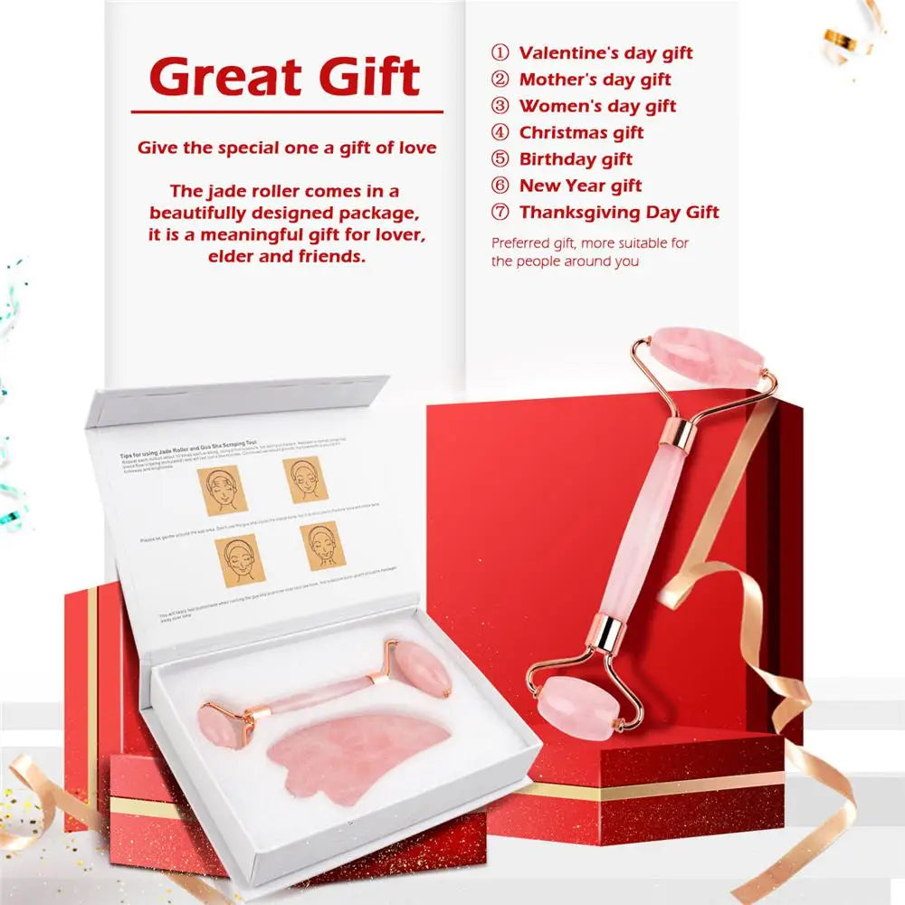 Natural Rose Quartz Jade Roller Gua Sha