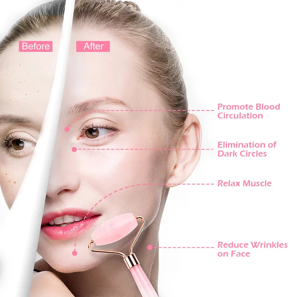 Natural Rose Quartz Jade Roller Gua Sha