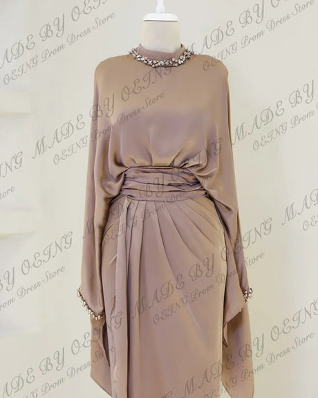 Oeing Simple Women Evening Dresses Muslim Long Sleeves