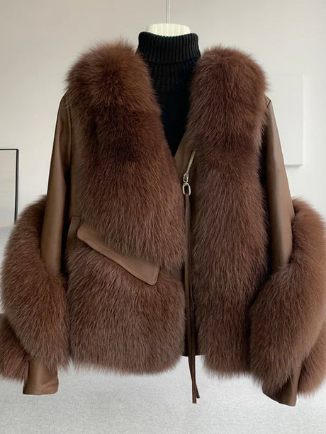 Oftbuy Real Fur Coat Winter Jacket Women Natural