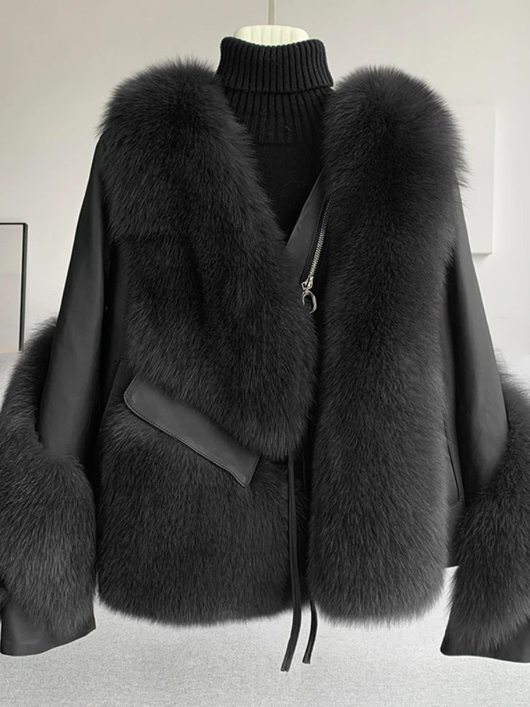 Oftbuy Real Fur Coat Winter Jacket Women Natural
