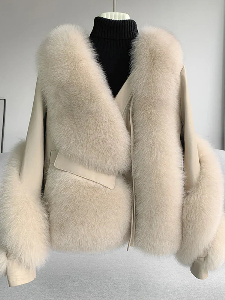 Oftbuy Real Fur Coat Winter Jacket Women Natural
