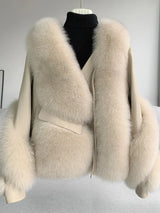 Oftbuy Real Fur Coat Winter Jacket Women Natural