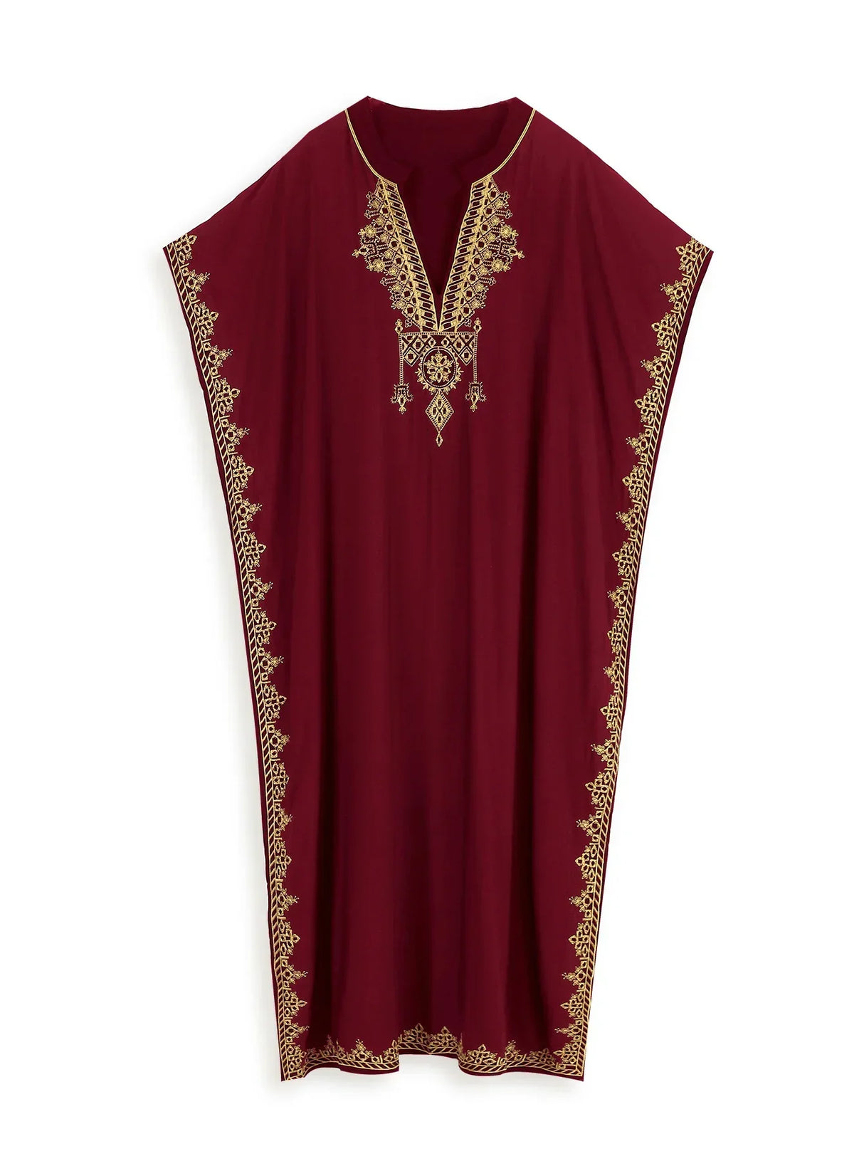 Summer Bohemian Embroidery Sexy V Neck Kaftan Long