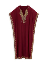 Summer Bohemian Embroidery Sexy V Neck Kaftan Long