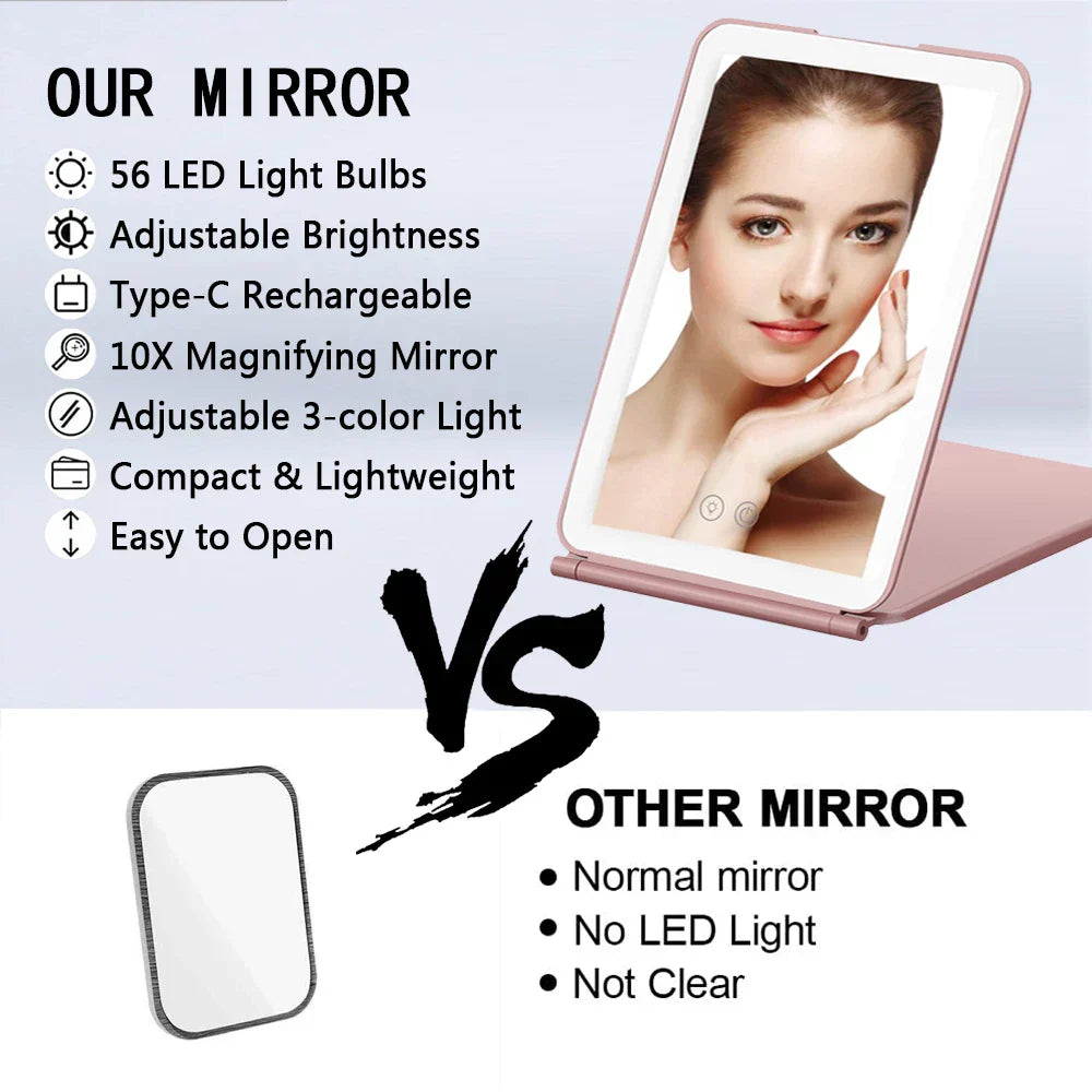 Portable Foldable Travel Makeup Mirror With Led Light