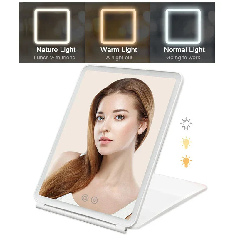 Portable Foldable Travel Makeup Mirror With Led Light