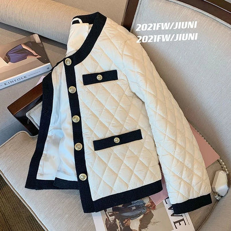 Quilted Cotton Down Coats Big Outwear Argyle Plaid