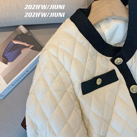 Quilted Cotton Down Coats Big Outwear Argyle Plaid
