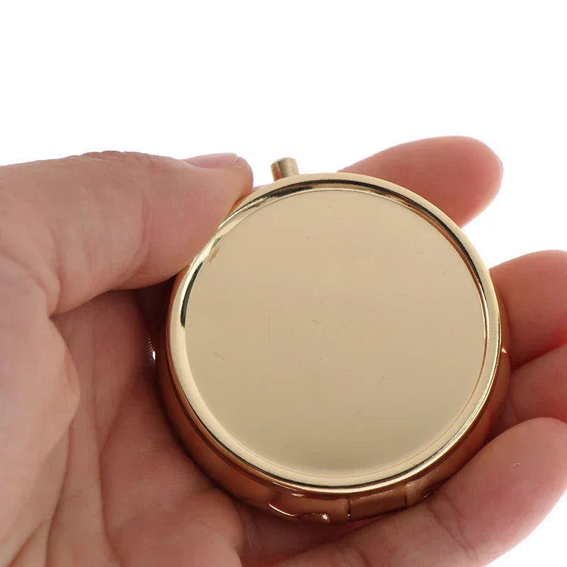Round Metal Pillbox Portable Small Medicine Organizer Inside