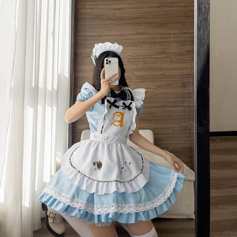 Blue Alice Playing Cards Lolita Maid Dress Costumes